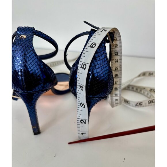 Ted Baker Heels 38 / US 7.5 Navy Strappy Heels Square Toe Ankle Strap Old Money - Picture 10 of 16
